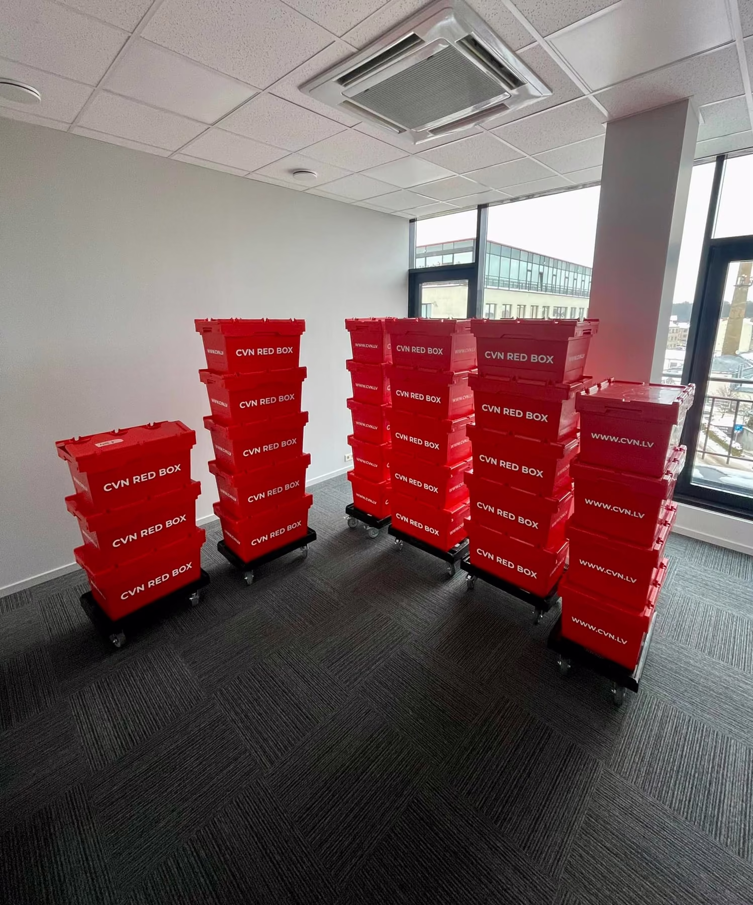 Moving crates in a new office